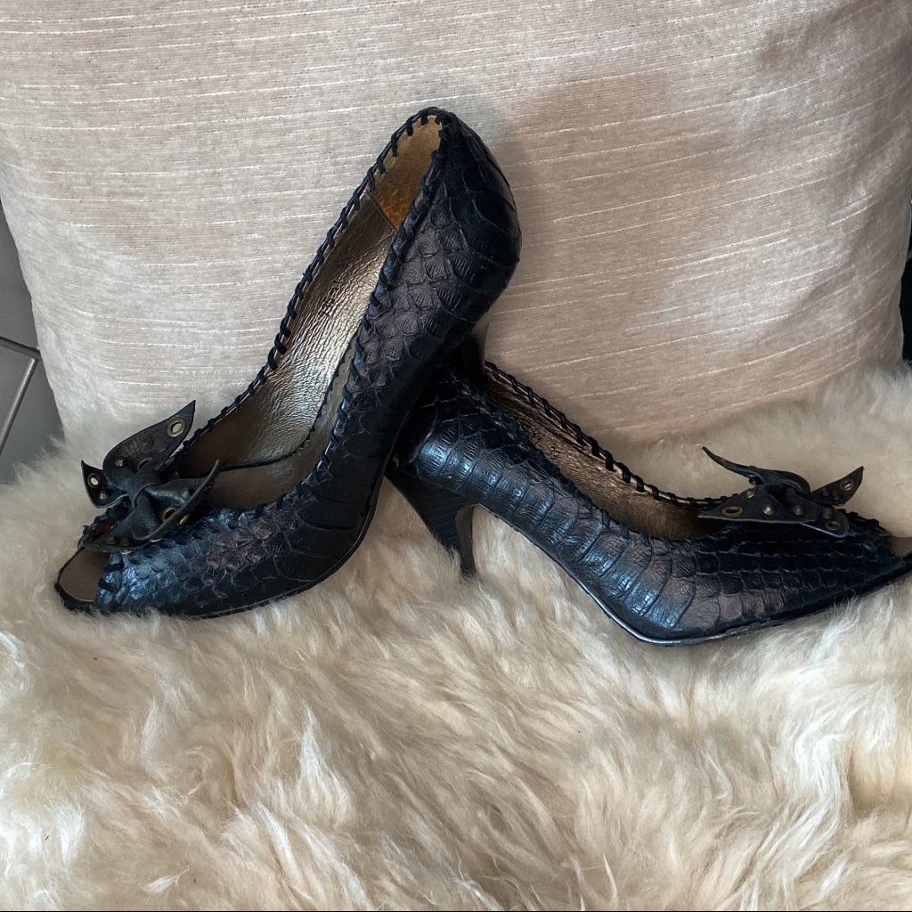 Genuine Crocodile Leather Black Heels